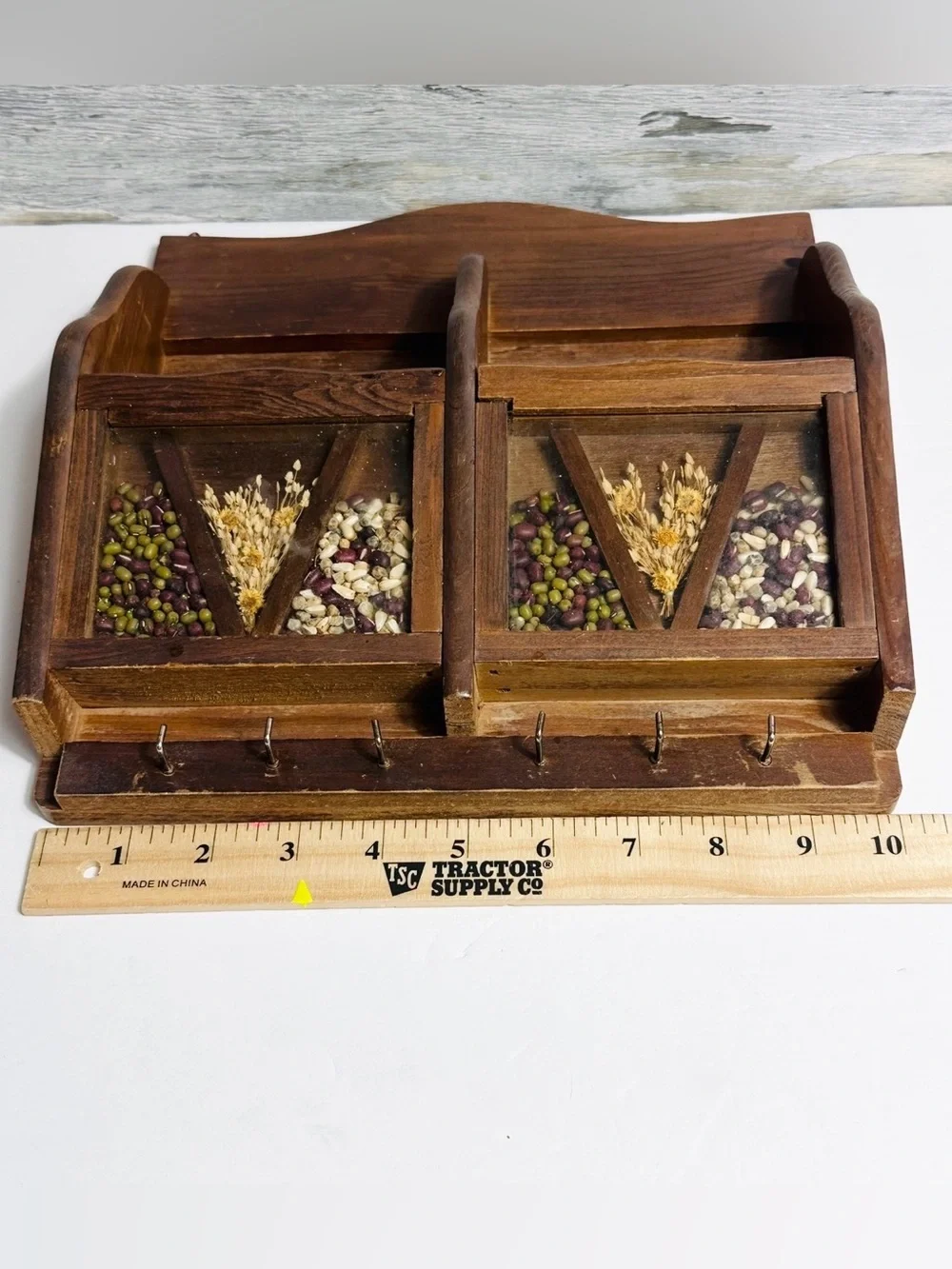 Vintage 1970s wooden wall mail / key holder organizer mfg by Gailstyn-Sutton.